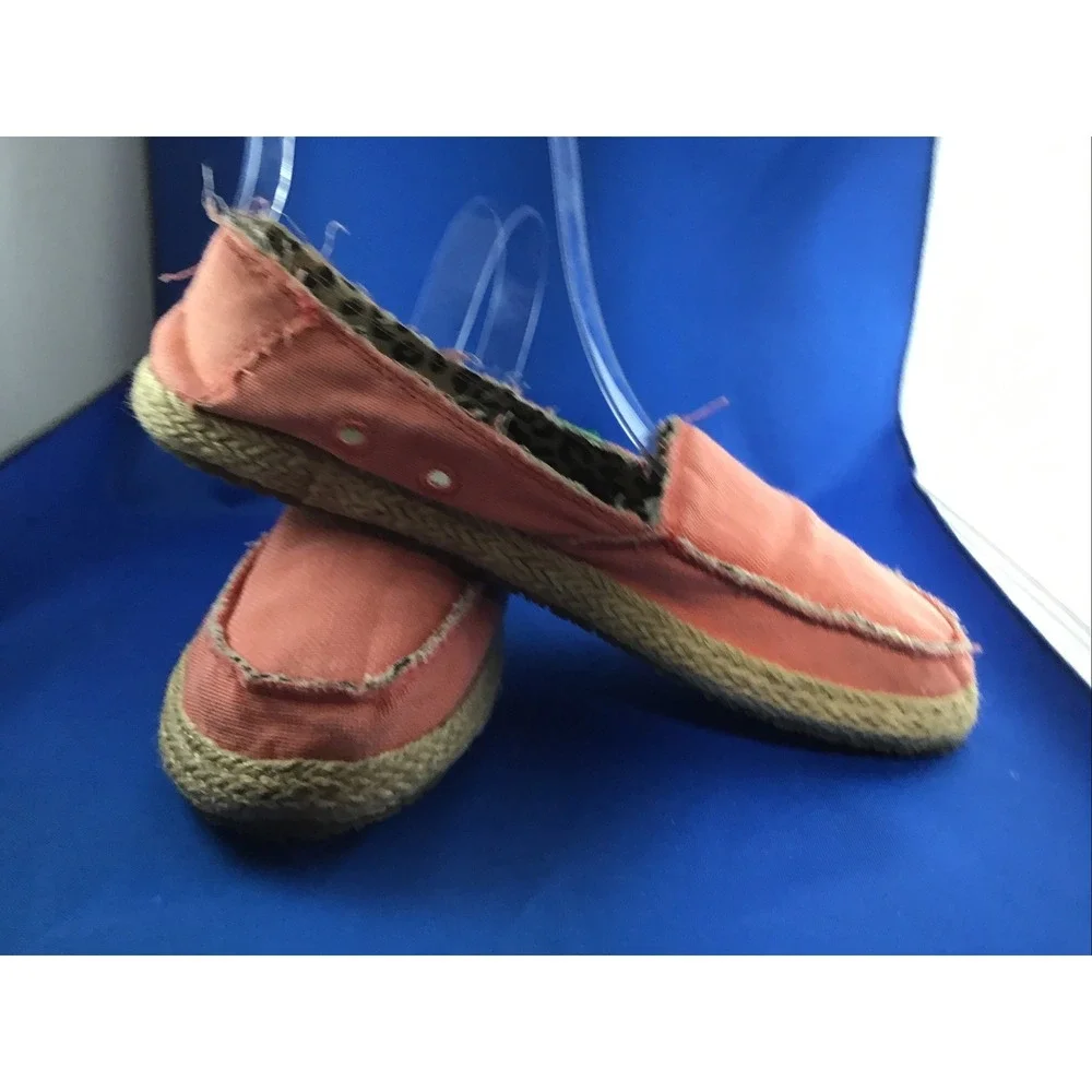 Sanuk Womens Size 7 Pink Loafers Fiona Sidewalk Surfers Frayed Seems Espadrille